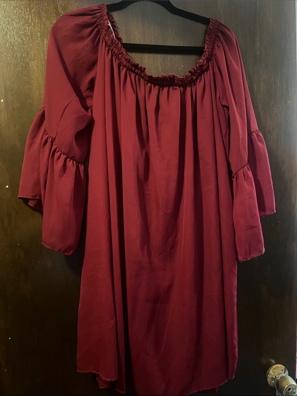 Zanzea Burgundy Off-Shoulder Peasant Tunic